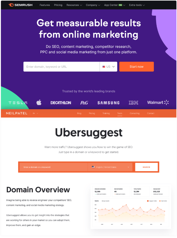 Semrush and ubersuggest